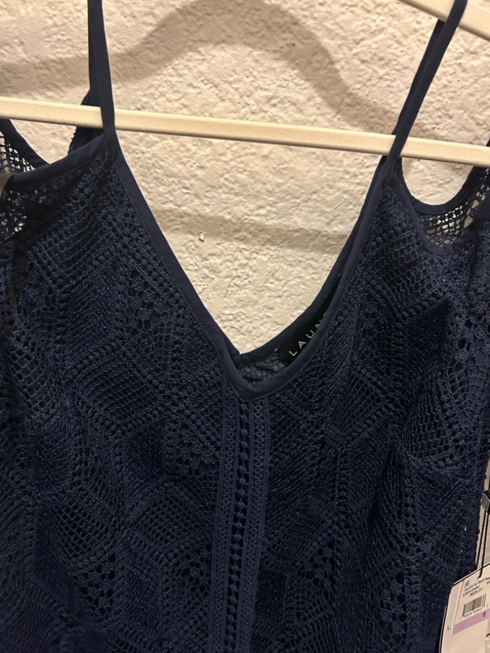 Laundry By Shelli Segal Navy Crochet Cold-Shoulder Mini Dress - Picture 3 of 13